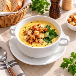 Сырный крем-суп с гренками